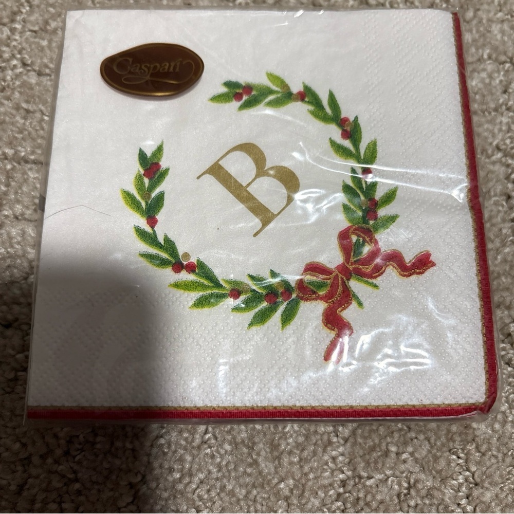Caspari Christmas Laurel Wreath Cocktail Napkin Letter B 20Triple Ply 25x25 Cm